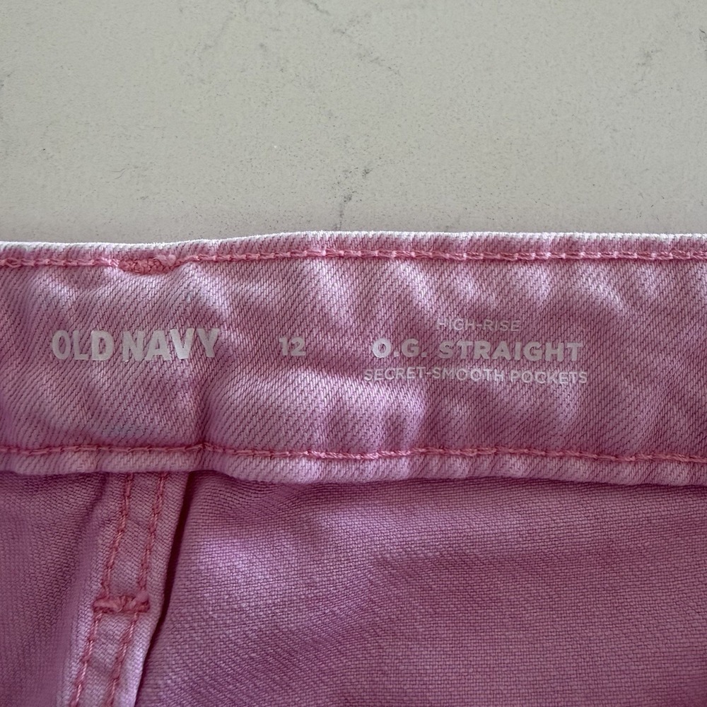 Old Navy OG Straight Pink Denim Cutoff Shorts Women's 12 High Rise Raw Hem - Picture 3 of 5